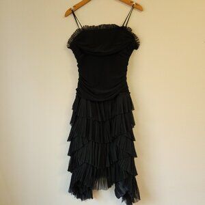 Vtg Eliza J Midi Gown Tulle Tiared Ruched Pleated Black Sz 10 Avant Guard Party